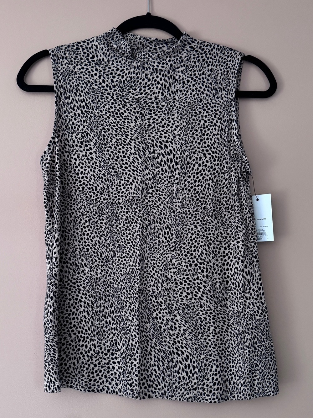 Beige and Black Mock Neck Sleeveless Animal Print Tank